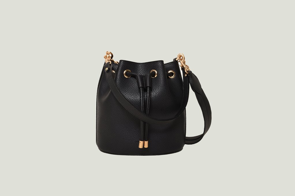 Madeline Mini Bucket bag in Black. Image courtesy Angela Roi.